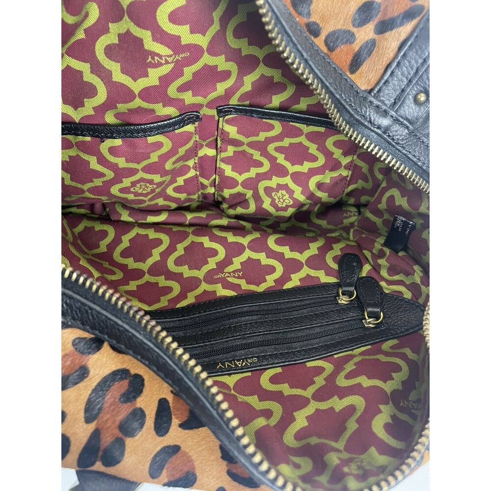 ORYANY Kelly Calf Hair Satchel Bag Leopard Black Leather 2 Handles KL053 Purse - Picture 9 of 11